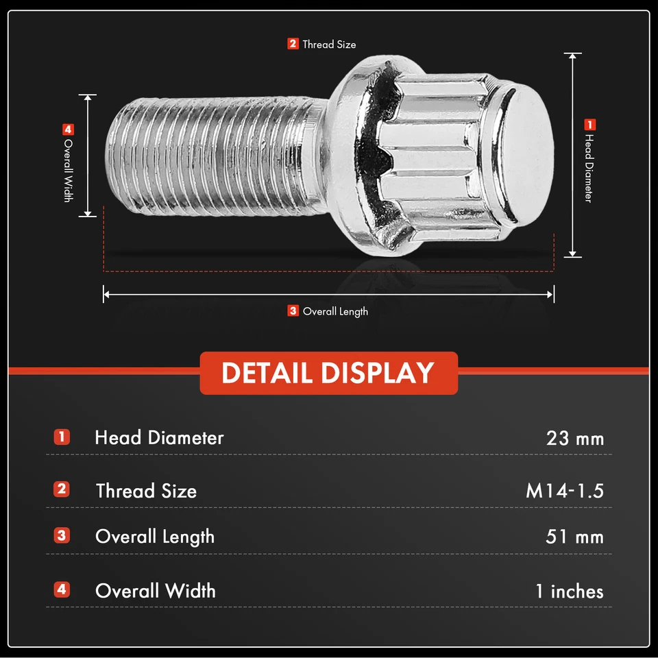 4x pernos de bloqueo de rueda M14-1.5 y 1x llave de enchufe para Volkswagen Golf 1997-2021 Foto 2 de 4