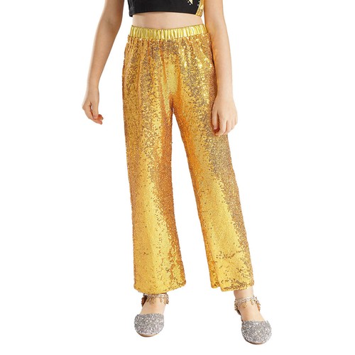 Kids Girls Dance Performance Trousers Sparkle Pants Sequins Streetwear Loose - Picture 10 of 81
