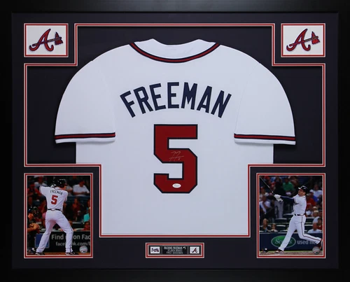 Freddie Freeman Autographed and Framed White Braves Jersey JSA COA