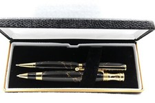 Set of Two Black  Gold Tone Ballpoint Pens  1 Refill Nice Case New Without Tag