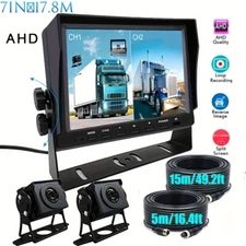 7" Split Screen DVR Monitor 1080P 2x 4PIN Rear View Backup Camera 9V-36V 5m+15m