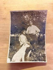1940s Handsome guy Woman Vishivanka Dog Pet Vintage Photo