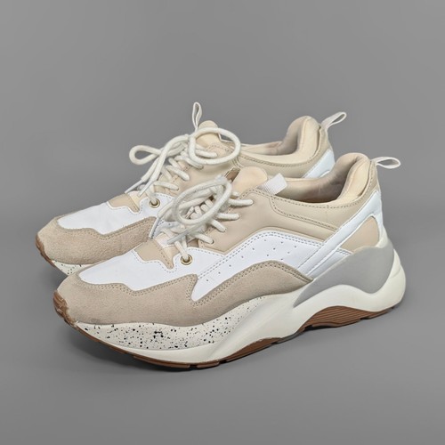 River Island Beige Chunky Trainers Sneaker Kunstleder Wildleder Schnürer UK 7 40
