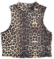 Shein Women’s Leopard Print Shear Crop Top Sleeveless Mock Neck Size XL NWOT