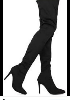 Forever 21 Womens Black Stretch Fabric Heel Riding Tall Boots size