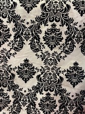 Black taffeta flocking damask on beige fabric 60 wide