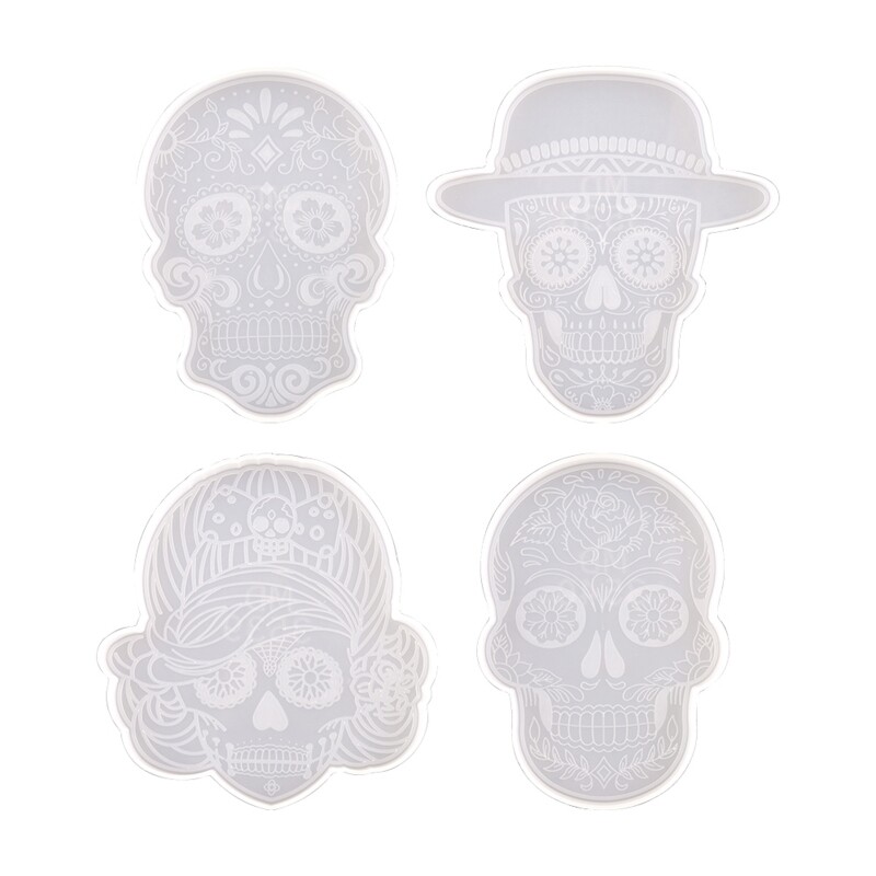 4 Pcs Skull Coaster Epoxy Resin Mold Cup Mat Mug Pad Silicone Mould DIY