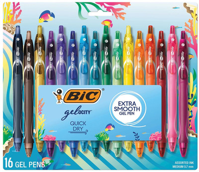 BIC Gelocity Quick Dry Gel Pens, Medium Point, Assorted Colors, 16 Count
