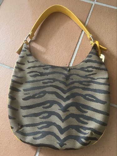FENDI Shoulder Bag Purse Zebra Canvas Leather Brown Authentic - Picture 2 of 24