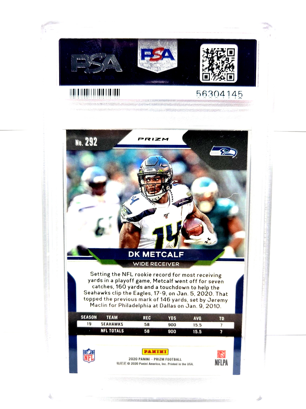 2020 Panini Prizm SILVER PRIZM DK METCALF Football Card PSA 10 GEM MINT view 2