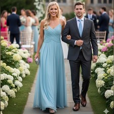 NWT NEW Ieena for Mac Duggal Turquoise Chiffon Gown