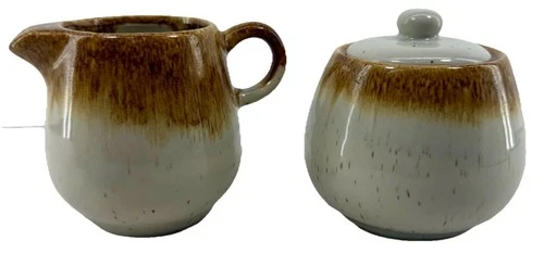 McCoy Pottery 7020 Creamer & Sugar Bowl w/ Lid Brown Drip Glaze Set Vintage EUC
