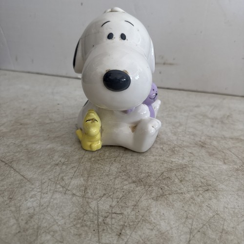 Vintage Snoopy Holding Woodstock Coin Bank Sparschwein 7" Peanuts