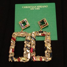 Christian Siriano Red Blue Clear Dangle Door Knocker Earrings Pierced