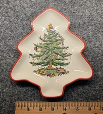 SPODE CHRISTMAS TREE S3324-V 1st Limited Annual Series Red Trim Shaped Dish