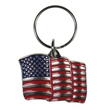 Automotive Metal Key Chain American Flag Enameled Details One Size Red