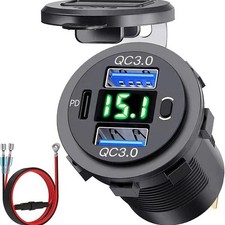 12V/24V Car Charger Adapter Dual USB Ports with Voltmeter for Car