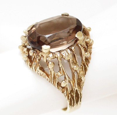 Älterer Damenring 8 Karat 333 Gold Gelbgold Rauchtopas Topas 3,59 g Gr. 53