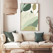 Hand Painted on Oil Painting Abstract Wall Art Home Decor Simple Green Leaves