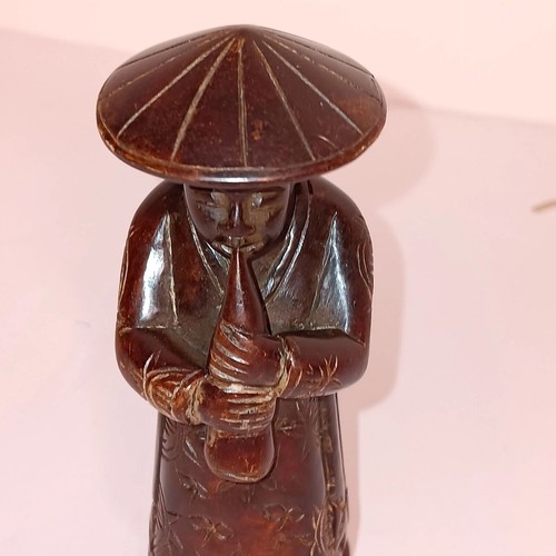 Chinese Carved Musicians Soapstone Playing Horn 4.75 inches
