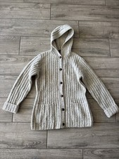 HandKnit LAUREN RALPH LAUREN Cable FISHERMAN Sweater Hood Cardigan Oatme G2U