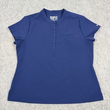 Barco Unify Button-Front Collar Tuck-In Scrub Top Fits Women's Size XL Navy Blue