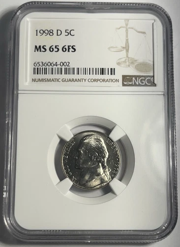1998-D JEFFERSON NICKEL GRADED NGC MS65FS 6 FULL STEPS