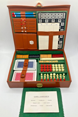 Mid Century 50er Jahre Echtleder Spiele Kompendium mit Original Inhalt komplett