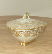 Arzberg Allerdinn Deckeldose 104 Gold Weinlaub Bonbonniere Dreieck Vintage 50er