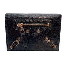 Balenciaga Leather Card Case Black Gold Hardware Unisex Used