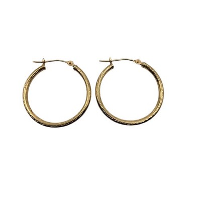Vintage 10K Gold Hoop Earrings RL Signed Textured Tube Hoops