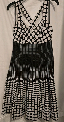 Y2k Calvin Klein Babydoll Kleid 4 schwarz weiß gepunktet Rockabilly Swing neu mit Etikett $ 69 - Bild 7 von 18