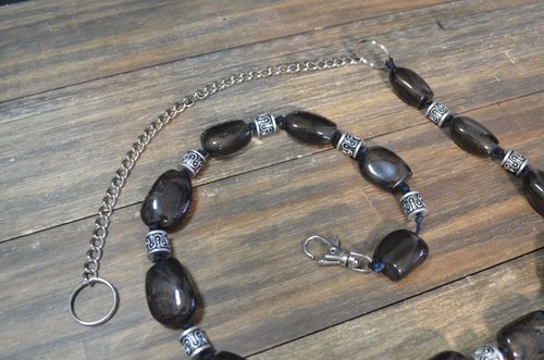 Polished Stone Belt Chain Silver Tone Metal Bead Brown Rock Southwestern Boho - Picture 4 of 6