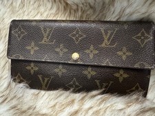 Louis Vuitton Monogram Long Wallet CA1026 Brown Canvas Vintage Snap Button Preow