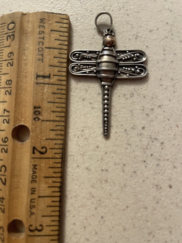 925 Sterling silver dragon fly pendant with gold plated head