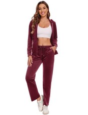 Women's Velour Tracksuit, 2 Pieces Full Zip Velour Sweatsuits Hooded Jogging ...