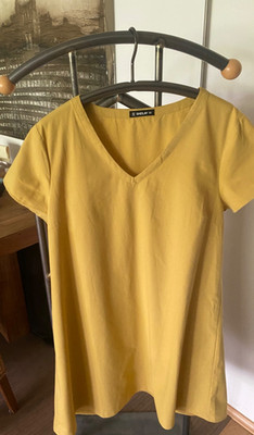 Sommerkleid kurzarm, XL  gelb, Leinen-Baumwolle