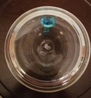 Art Glass Mini Pitcher Creamer Clear w Retro Applied Aqua Blue Handle 4"Hx4.5"W  — photo 6