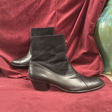 Men Vintage Cuban Heel Bootie Carlo Morandi 11 1/2 D 1970s Black Leather Suede