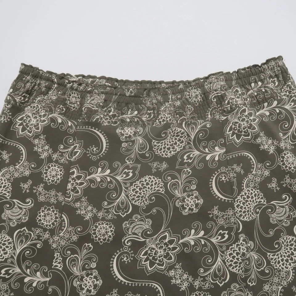 Falda midi floral Charter Club mediana verde elástica caprichosa algodón boho Foto 3 de 4