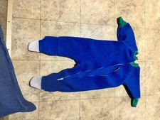 Vintage Gerber Zip-Up Onesie Blue Teal Poly Footed Baby USA Made