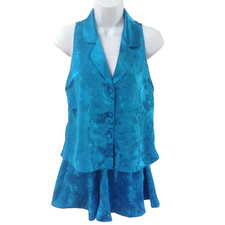 Victoria's Secret Gold Label Pajamas Womens Sz P Turquoise Blue Satin Top Shorts