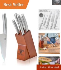 Elegant 6-Piece Professional Kitchen Knife Set with Block - Stainless Steel