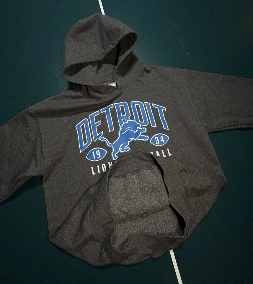 Sudadera con Capucha Detroit Lions Para Hombre Gris Medio Azul NFL Fútbol Pullover Foto 4 de 4