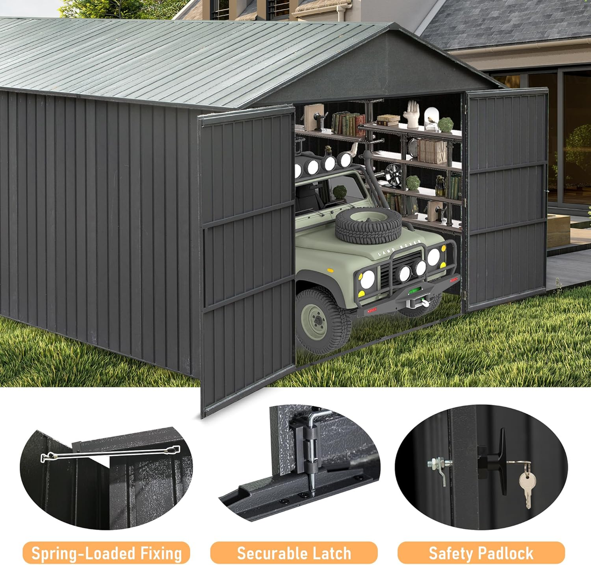 Domi 12x25FT Metal Garage Shed, Extra Large Carport w/ Lockable