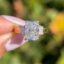 3 Carat Radiant Lab Grown Diamond Ring In 3-Stone Trapezoid Diamond Setting