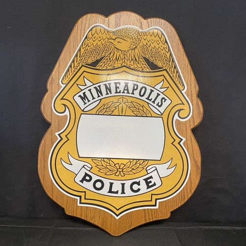 Wooden Minneapolis Police Badge Shaped Wall Plaque 23x17”