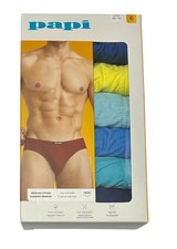 Papi 6-Men's Premium Cotton Low Rise Briefs Small  28-30 Blues/Yellow