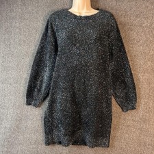 Banana Republic Sweater Dress Womens Medium Black Metallic Knit Long Sleeve