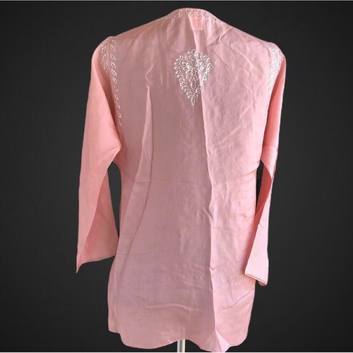 Doncaster Womens Size S Pink Silk Embroidered Sequin Long Sleeves Tunic Top - Picture 3 of 4